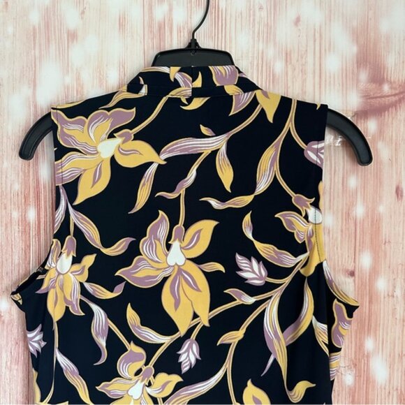 Ann Taylor Factory Black Floral Print V Neck Blouse - Picture 7 of 10